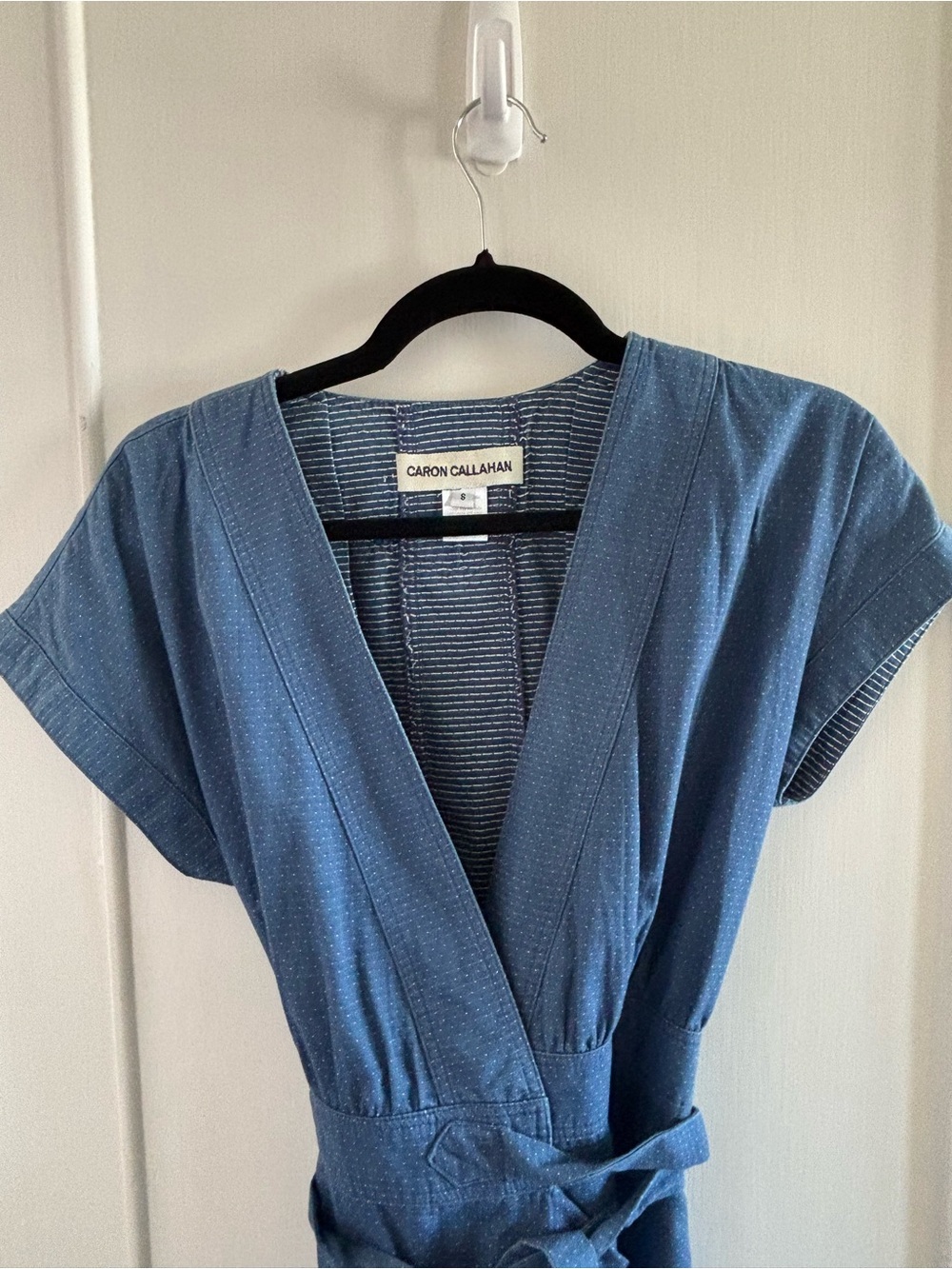 Caron Callahan Blue Short-Sleeve Jumpsuit